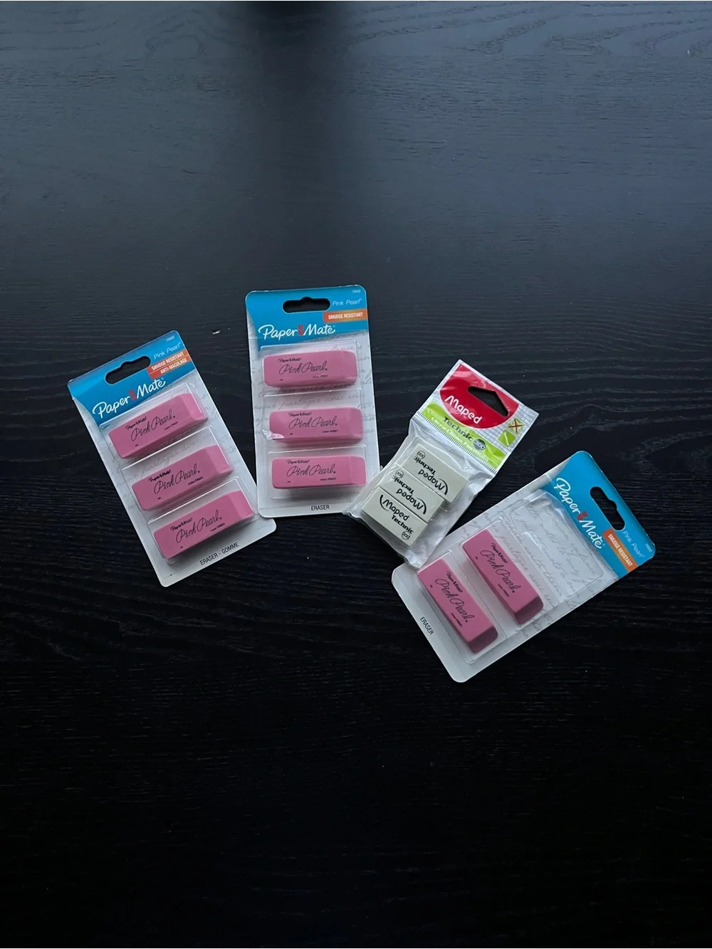 PaperMate Pink Pearl & Maped Technic Erasers 12 Pack 3-Ct Packs Latex PVC Free
